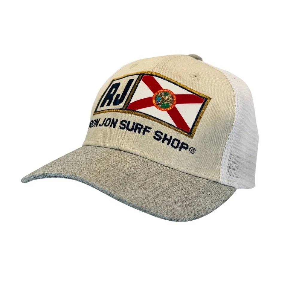 Ron Jon Surf Shop Florida Flag Trucker‎ Hat Tan Gray Mesh Snapback OSFM Mens Cap